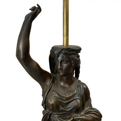 Pair of Patinated Bronze French Torch re Lamps 19th century