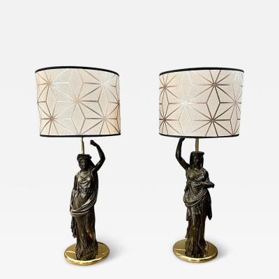 Pair of Patinated Bronze French Torch re Lamps 19th century