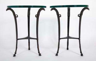 Pair of Patinated Bronze Glass Top Side Tables