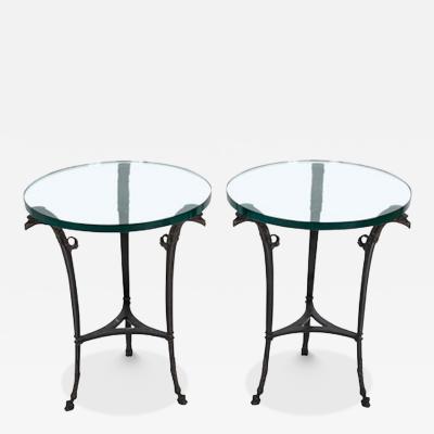 Pair of Patinated Bronze Glass Top Side Tables