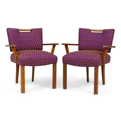 Pair of Paul Laszlo Mid Century American Geometric Upholstered Armchairs