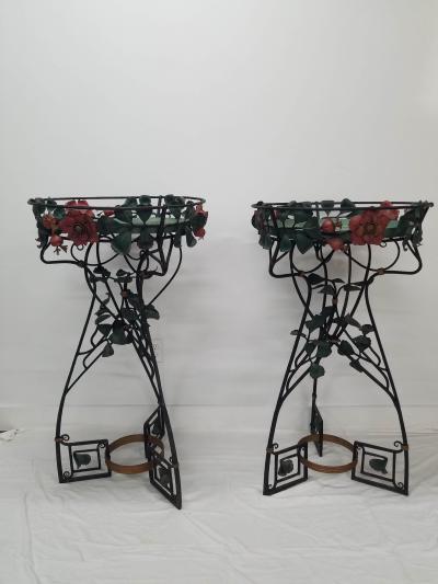 Pair of Period Art Nouveau Wrought iron Fernery Plant Stands