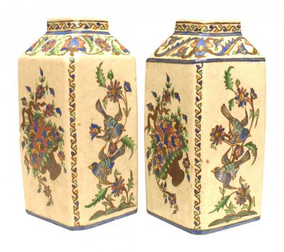 Pair of Persian Style Floral Ceramic Vases