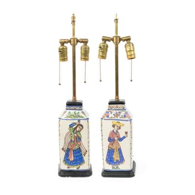 Pair of Persian Style Folk Earthenware Vase Table Lamps