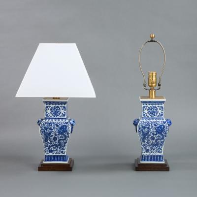 Pair of Petite Blue and White Lamps 20th Century