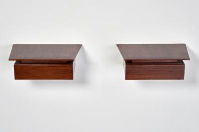 Pair of Petite Danish Modern Single Drawer Floating Nightstands in Rosewood