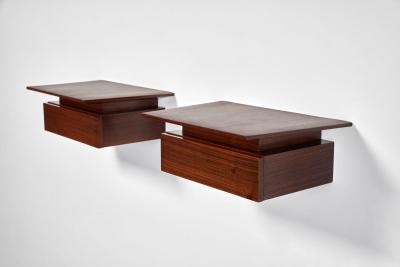 Pair of Petite Danish Modern Single Drawer Floating Nightstands in Rosewood