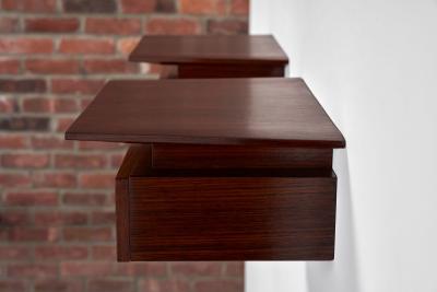 Pair of Petite Danish Modern Single Drawer Floating Nightstands in Rosewood