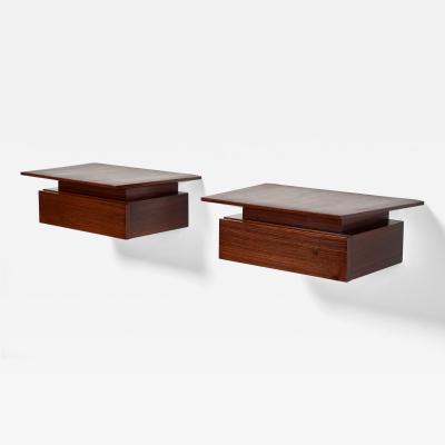 Pair of Petite Danish Modern Single Drawer Floating Nightstands in Rosewood