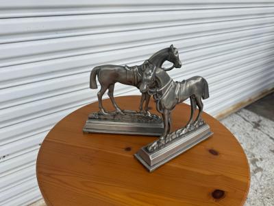 Pair of Pewter Stallion and Mare Bookends