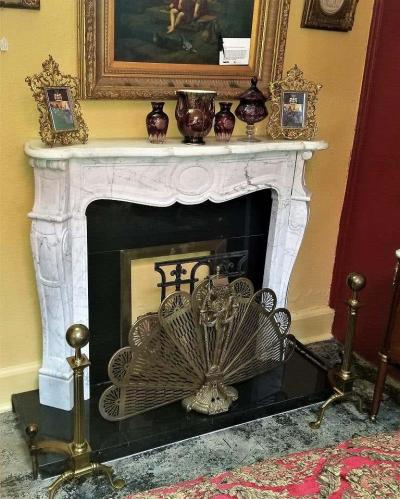 Pair of Philadelphia Brass Andirons with Roman Columns and Ball Finials