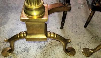Pair of Philadelphia Brass Andirons with Roman Columns and Ball Finials