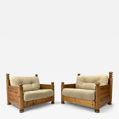 Pair of Pine Lounge Chairs by Uno and Osten Kristiansson