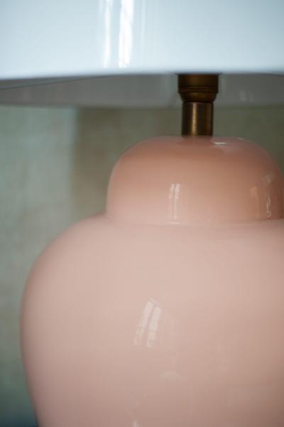 Pair of Pink Ceramic Lamps With Methacrylate Shades
