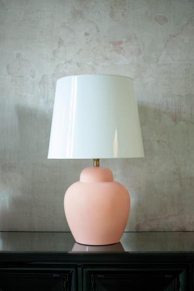 Pair of Pink Ceramic Lamps With Methacrylate Shades