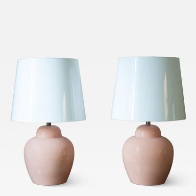 Pair of Pink Ceramic Lamps With Methacrylate Shades