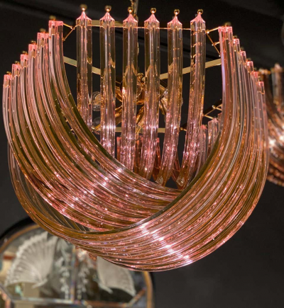 Pair of Pink Murano Curvati Ceiling Light or Flush Mount 1990
