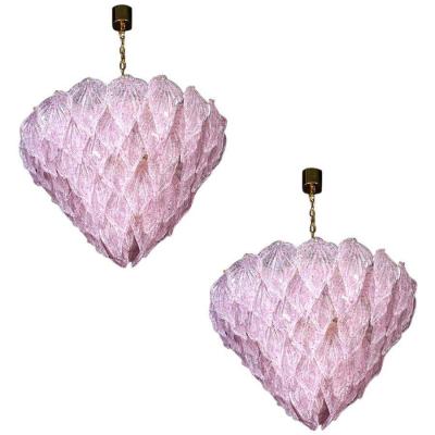 Pair of Pink Murano Glass Polar Chandelier Italy 1970s