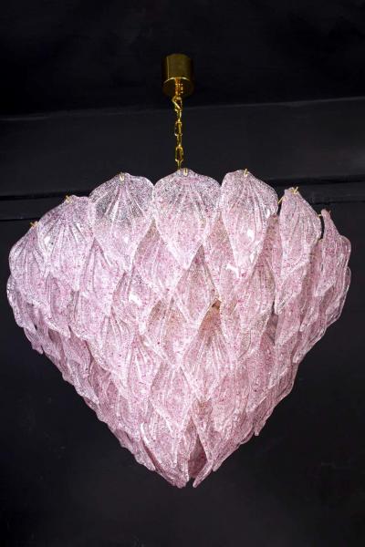 Pair of Pink Murano Glass Polar Chandelier Italy 1970s