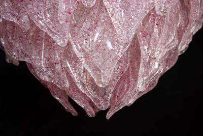 Pair of Pink Murano Glass Polar Chandelier Italy 1970s