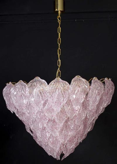 Pair of Pink Murano Glass Polar Chandelier Italy 1970s