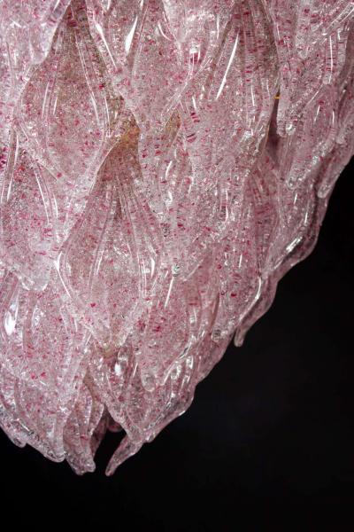 Pair of Pink Murano Glass Polar Chandelier Italy 1970s