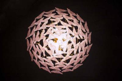 Pair of Pink Murano Glass Polar Chandelier Italy 1970s