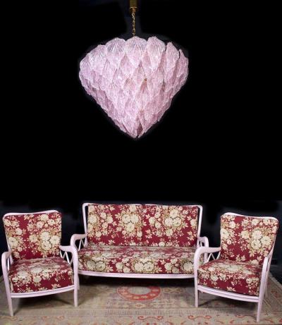 Pair of Pink Murano Glass Polar Chandelier Italy 1970s