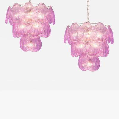 Pair of Pink Shell Murano Glass Chandelier circa 2000s