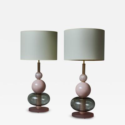 Pair of Pink and Gray Murano Glass Table Lamps