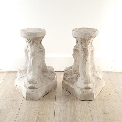 Pair of Plaster Grotto Pedestals with Dolphins circa 1950s Two pairs available