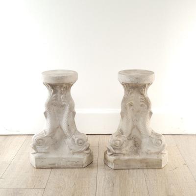 Pair of Plaster Grotto Pedestals with Dolphins circa 1950s Two pairs available