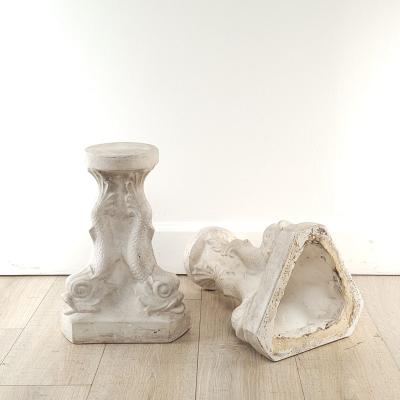 Pair of Plaster Grotto Pedestals with Dolphins circa 1950s Two pairs available