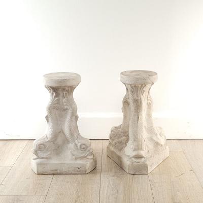 Pair of Plaster Grotto Pedestals with Dolphins circa 1950s Two pairs available