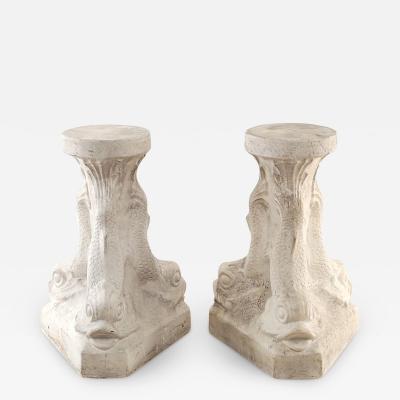 Pair of Plaster Grotto Pedestals with Dolphins circa 1950s Two pairs available