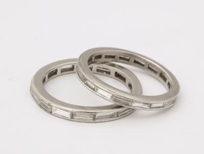 Pair of Platinum and Diamond Baguette Bands