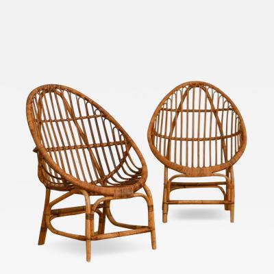 Pair of Pod Chairs In Bamboo Italy 1970