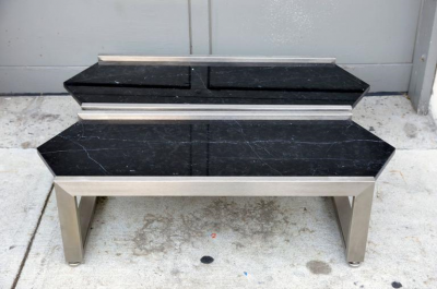 Pair of Polished Steel and Veined Black Marble 1960s Coffee Tables