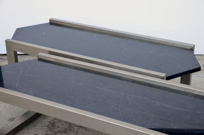Pair of Polished Steel and Veined Black Marble 1960s Coffee Tables