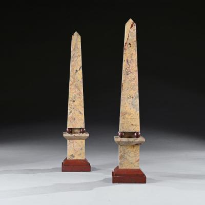 Pair of Portasanta And Rosso Antico Marble Obelisks Italian Early 20th Century