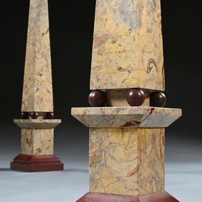 Pair of Portasanta And Rosso Antico Marble Obelisks Italian Early 20th Century