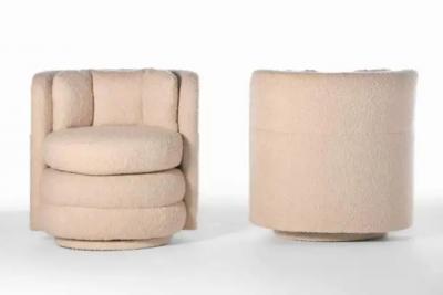 Pair of Post Modern Channeled Swivel Chairs in Blush Pink Boucl 