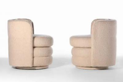 Pair of Post Modern Channeled Swivel Chairs in Blush Pink Boucl 