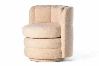Pair of Post Modern Channeled Swivel Chairs in Blush Pink Boucl 