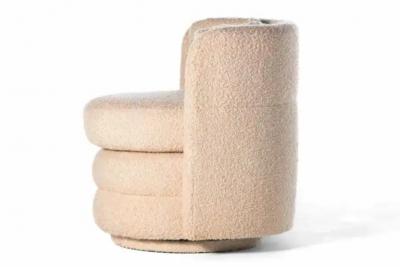 Pair of Post Modern Channeled Swivel Chairs in Blush Pink Boucl 