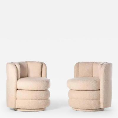 Pair of Post Modern Channeled Swivel Chairs in Blush Pink Boucl 