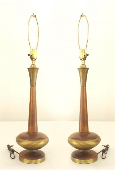 Pair of Post War Design Scandinavian Teak Table Lamps