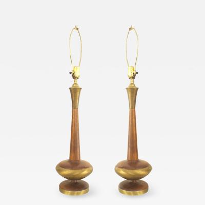 Pair of Post War Design Scandinavian Teak Table Lamps