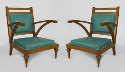 Pair of Post War Modern Oak Slipper Form Armchairs
