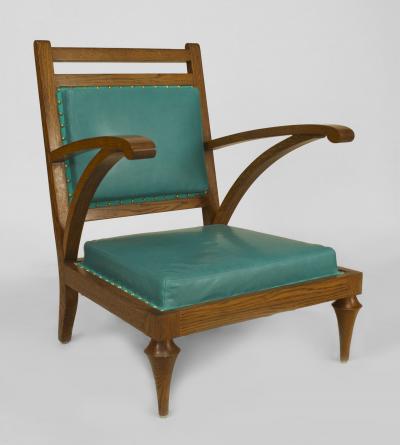 Pair of Post War Modern Oak Slipper Form Armchairs